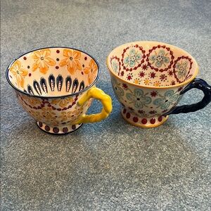 Anthropologie Colorful Floral Ceramic Mugs Set